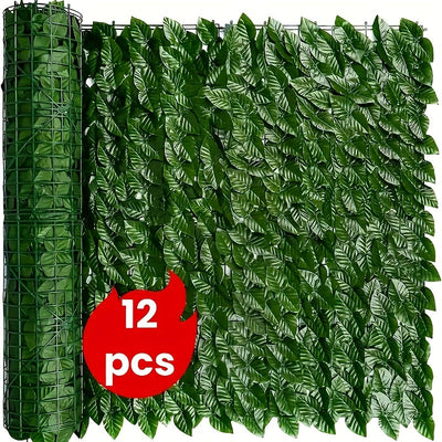 12 paneles de hiedra artificial, DIY, 600 cm x 50 cm o 300 cm x 100 cm, cerca de privacidad resistente a los rayos UV, pantalla verde de plástico duradero, ideal para uso en interiores/exteriores, decoración de pared impermeable fácil de colgar, perfecta