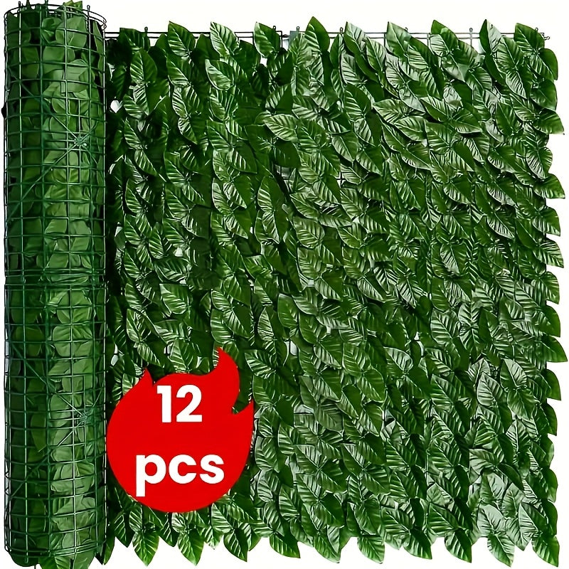 12 paneles de hiedra artificial, DIY, 600 cm x 50 cm o 300 cm x 100 cm, cerca de privacidad resistente a los rayos UV, pantalla verde de plástico duradero, ideal para uso en interiores/exteriores, decoración de pared impermeable fácil de colgar, perfecta