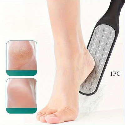 Un limpiador de pies de doble cara de acero inoxidable diseñado para áreas gruesas y delgadas, exfoliante y adecuado para piel seca y húmeda, ayuda a eliminar y lograr pies suaves, ideal para uso profesional de pedicura | Remover | Limpiador | Lijador de