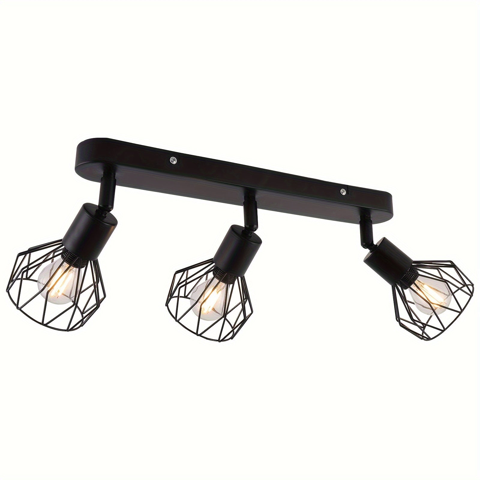 Foco de techo con 3 bombillas, lámpara de techo negra vintage E14 giratoria, lámpara de techo negra con base rectangular, lámpara de techo LED, lámpara para sala o habitación juvenil (bombillas no incluidas)