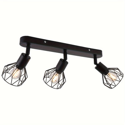 Foco de techo con 3 bombillas, lámpara de techo negra vintage E14 giratoria, lámpara de techo negra con base rectangular, lámpara de techo LED, lámpara para sala o habitación juvenil (bombillas no incluidas)