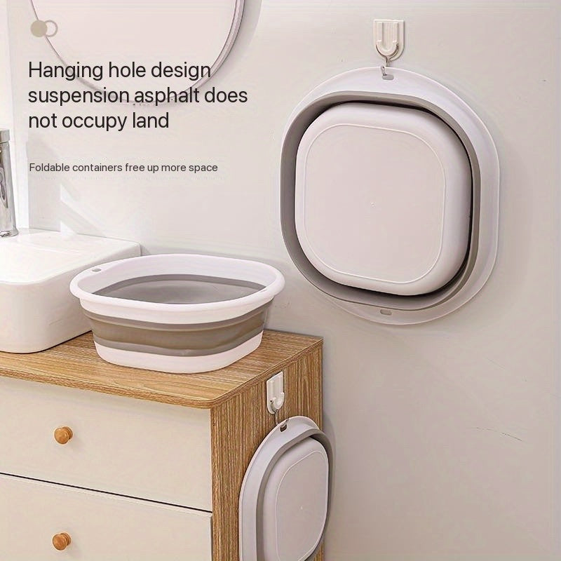 1 pieza, gran recipiente de baño para pies plegable - Portátil, plástico grueso, diseño de dos colores, adecuado para uso doméstico - Ideal para lavar la cara, vegetales y ropa, recipiente para remojar los pies | Artículo práctico para el hogar | Recipie
