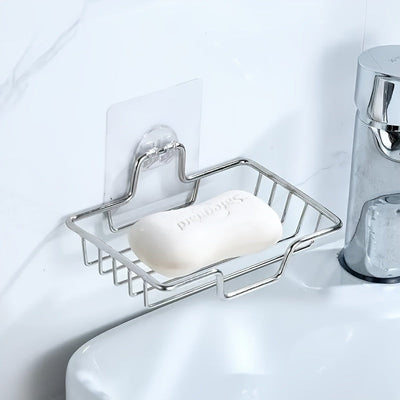 Jabonera de acero inoxidable para pared, sin taladro, repisa de baño negra, organizador de jabón, sencillo y práctico
