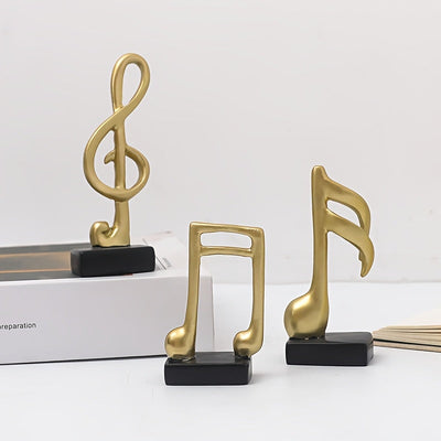 Juego de 3 piezas de figuras de resina con notas musicales - Diseños elegantes de clave de sol blanco y negro, ideales para decoración del hogar y la oficina, regalo perfecto para los amantes de la música, uso interior y exterior, no requiere energía.
