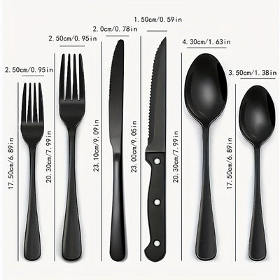 Juego de cubiertos de acero inoxidable de 24 piezas - Incluye cuchillos para bistec, tenedores, cucharas, cucharitas para postre y tenedores, apto para lavavajillas, adecuado para comidas en casa, banquetes de restaurantes, bodas y regalos, serie de cubi