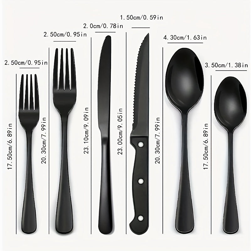 Juego de cubiertos de acero inoxidable de 24 piezas - Incluye cuchillos para bistec, tenedores, cucharas, cucharitas para postre y tenedores, apto para lavavajillas, adecuado para comidas en casa, banquetes de restaurantes, bodas y regalos, serie de cubi
