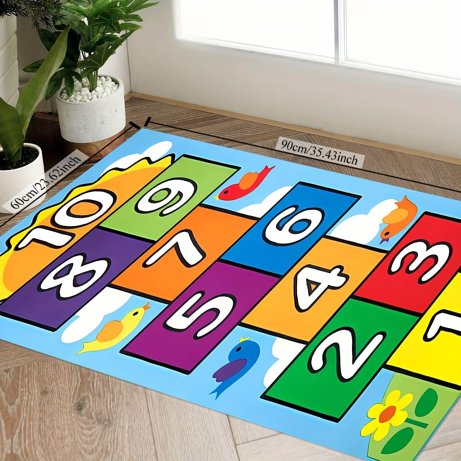 1 alfombra clásica de juego para saltar - Alfombra con números coloridos y estampado de dibujos animados, antideslizante, lavable a máquina, ideal para juegos en interiores, útiles escolares y decoración de aula, alfombra para sala de juegos | Alfombra d