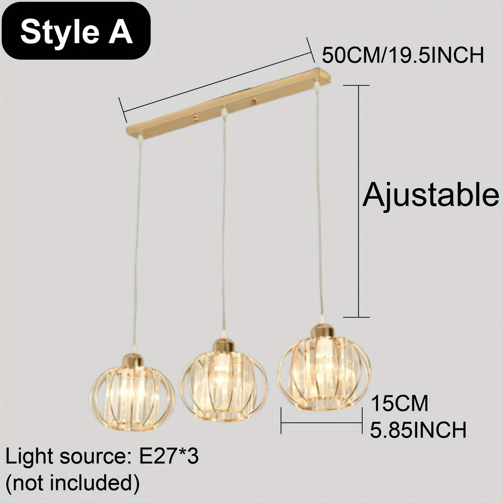 Lámpara de forma de calabaza dorada E27 - 3 cabezas, candelabro tradicional de metal con pantalla de vidrio, montaje semienterrado para entrada, baño, balcón, escalera y comedor - No incluye bombilla, iluminación festiva, iluminación elegante, construcci