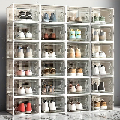 12 piezas de Cajas de Almacenamiento Plásticas Estilo Clásico con Tapa, Organizadores Apilables, Armario para Zapatos Transparente, Adecuado para el Hogar, Vitrina de Armario, Contenedores de Organización Doméstica y Cajas para Botas y Zapatos, Verano, T