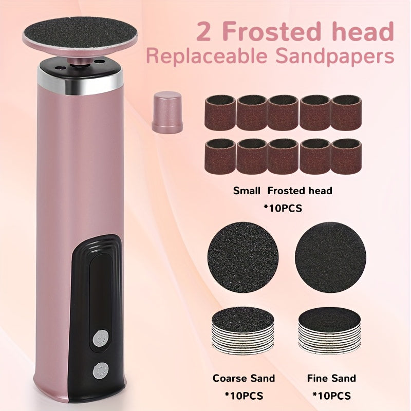 XFF Conjunto de herramientas de exfoliación de pies rosas y púrpuras nuevas, máquina de pedicura de velocidad ajustable con discos de papel de lija, adecuada para hombres y mujeres para exfoliarse en casa o en salones de belleza - Portátil y de remoción