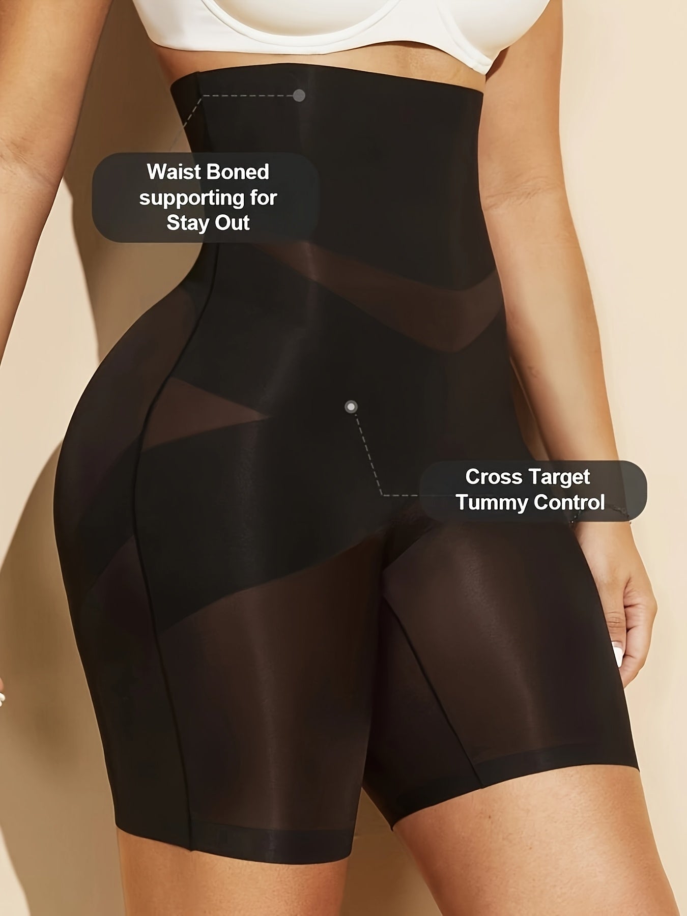1 par de shorts moldeadores sin costuras para mujer, control de abdomen y levantamiento de glúteos, tela de fibra sedosa (61% nailon/39% elastano), compresión media, línea elegante, color sólido, solo lavado a mano