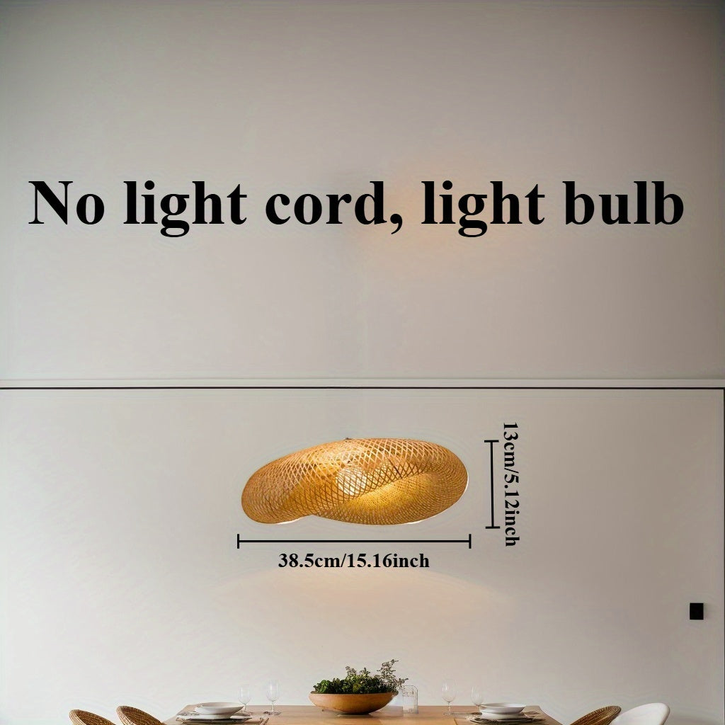 Lámpara Colgante de Bambú Hecha a Mano - Estilo Jaula de Pájaros Vintage, Diseño Circular Tejido, Acabado Dorado Natural, Pieza Decorativa de Arte (Accesorios No Incluidos), Iluminación Decorativa | Colgante Artístico | Acabado Natural