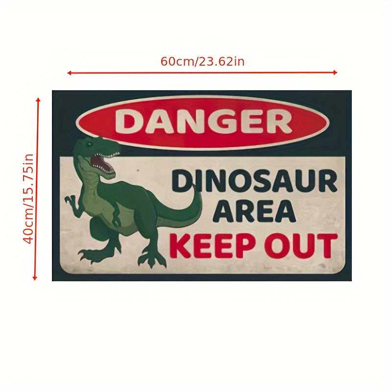 "Peligro Área de Dinosaurios Manténgase Afuera" Alfombra de Puerta Antideslizante Creativa - Alfombra de Piso para Interiores/Exteriores para Dormitorio, Decoración de Habitaciones y Accesorios para Fotos - Hecha con Material Duradero