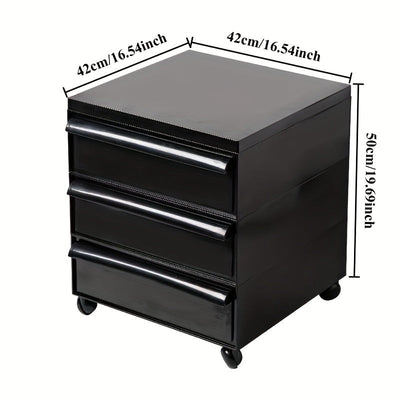 Armario de Almacenamiento con Ruedas de 3 Niveles – Organizador Móvil de Cajones Negro para Dormitorio, Sala de Estar o Oficina – Diseño Compacto con Acabado Brillante Suave