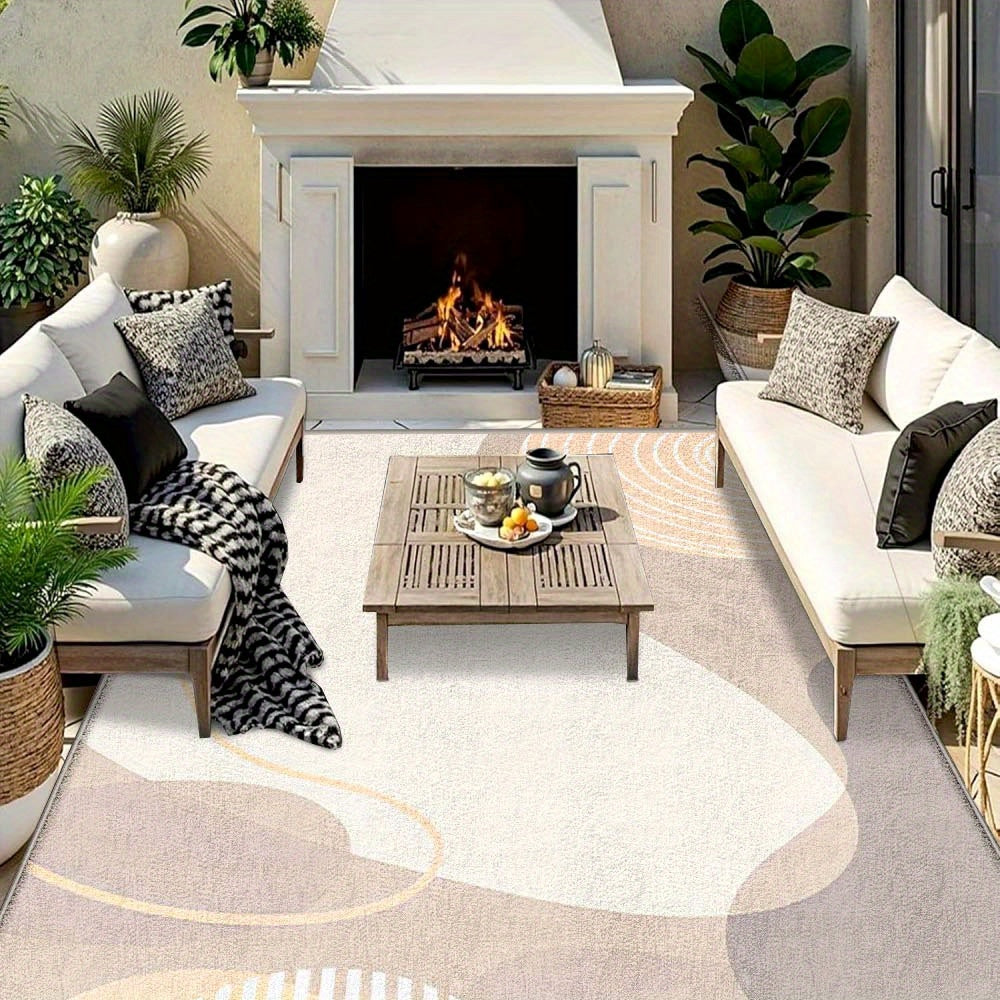 Alfombra de Terciopelo/853g/m² para Jardín, Sala de Juegos o Interior - Diseño Antideslizante y Ultra Suave en Crema Francesa, Lavable a Máquina, Ligera y Duradera, Decoración Contemporánea para Exteriores e Interiores, Accesorio para Mobiliario de Patio