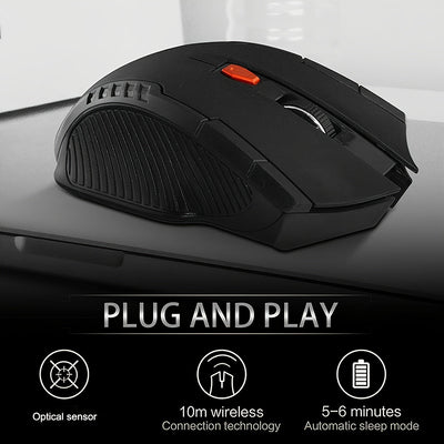 Ratón sin varillas Ergonómico de 2.4GHz para Juegos/Oficina, Ratón Portátil con Rueda de Desplazamiento Metálica, Sin Cable, Receptor USB, Plug & Play, para Computadora Portátil/Escritorio (Batería No Incluida)