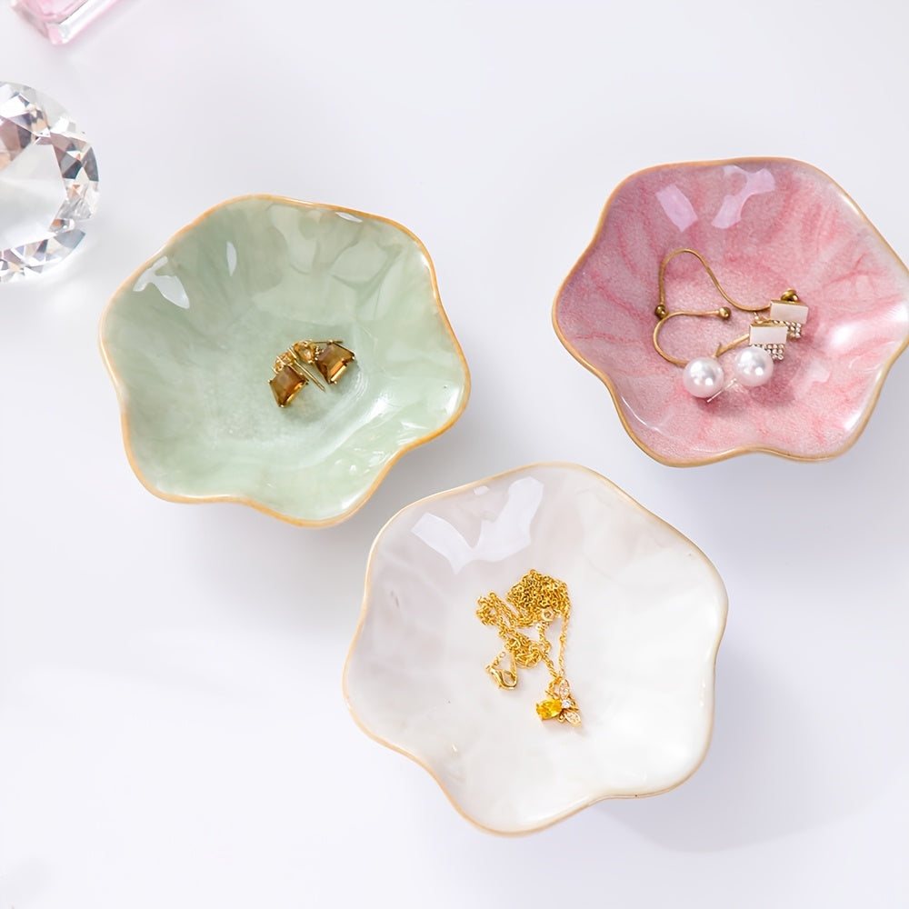 1pc Plato de Cerámica para Joyería con Diseño Floral - Organizador Decorativo Multiusos para Joyas, Cosméticos, Llaves - Verde Pastel, Rosa, Blanco y Manchado - Accesorio de Baño, Cocina, Dormitorio, Decoración del Hogar, Almacenamiento Elegante, Bandeja