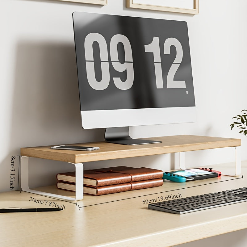Soporte Ergonómico para Monitor de Madera y Metal con Almacenamiento - Organizador Contemporáneo para Escritorio en Casa o Residencia Estudiantil, Diseño Multicompartimento Ahorrador de Espacio, Sin Necesidad de Montaje, Colores Mixtos