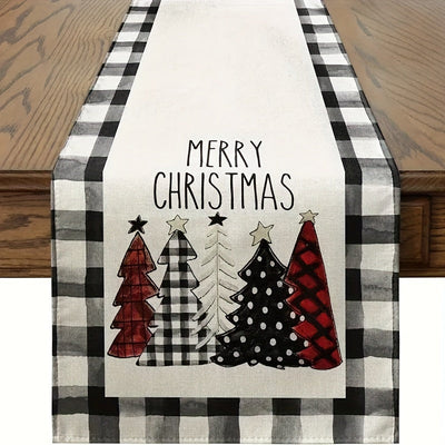 1pc Camino de Mesa Navideño Buffalo Plaid Merry Xmas, Decoración para Cocina y Comedor en Invierno, Adorno Festivo para Interiores y Exteriores 33.02x121.92 cm/33.02x182.88 cm/33.02x274.32 cm