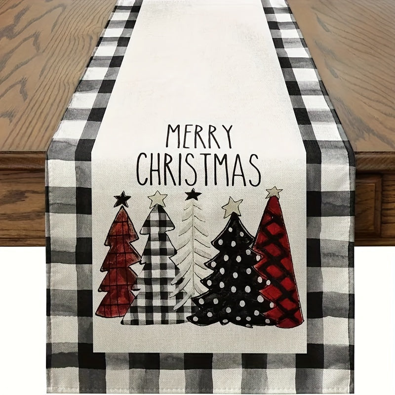 1pc Camino de Mesa Navideño Buffalo Plaid Merry Xmas, Decoración para Cocina y Comedor en Invierno, Adorno Festivo para Interiores y Exteriores 33.02x121.92 cm/33.02x182.88 cm/33.02x274.32 cm