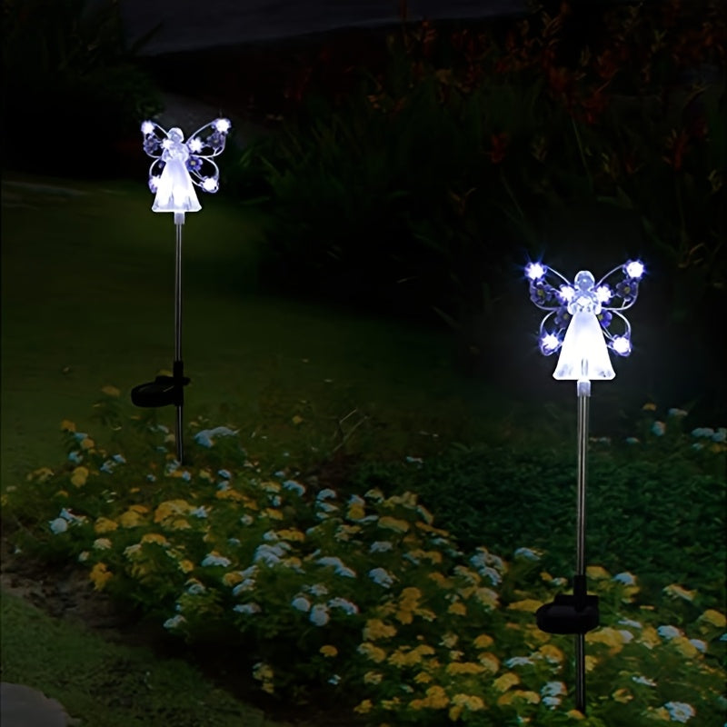 1pc Luces LED de Ángel Solares, Luces Decorativas Cambiantes Multicolor para Jardín y Patio, Regalos Conmemorativos para Cementerio o Tumba, Iluminación Solar Exterior
