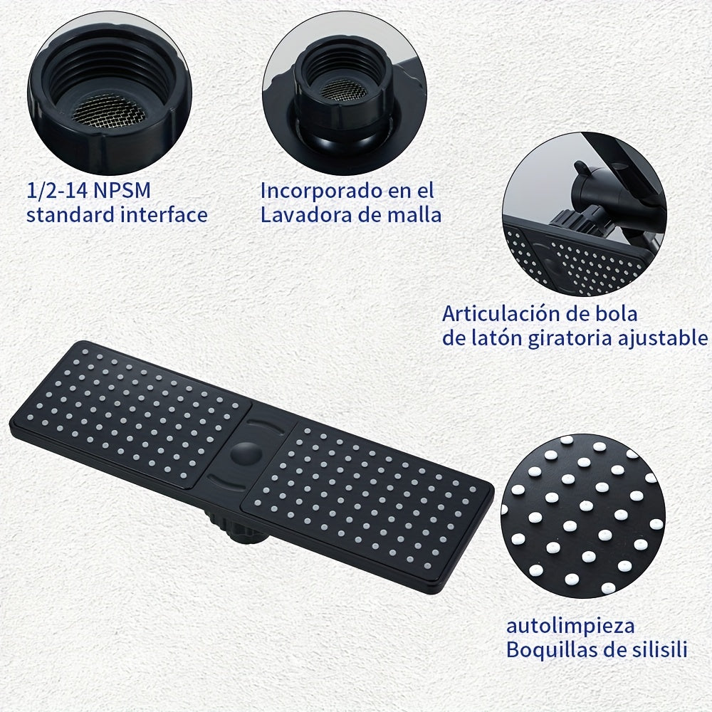 1pc Ducha Rectangular de Alta Presión - Montaje en Pared, Configuración Lluvia, Plástico ABS Pulido, Sin Necesidad de Electricidad, Accesorio Moderno para una Experiencia Mejorada al Duchar, Diseño Contemporáneo y Elegante, Construcción Robusta, Fácil In