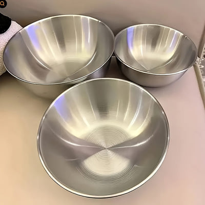 Juego de 3 tazones de acero inoxidable, acabado de metal cepillado, seguro para microondas, tazones redondos con tema de verduras para preparación y almacenamiento de cocina, ideal para BBQ y cocción al aire libre