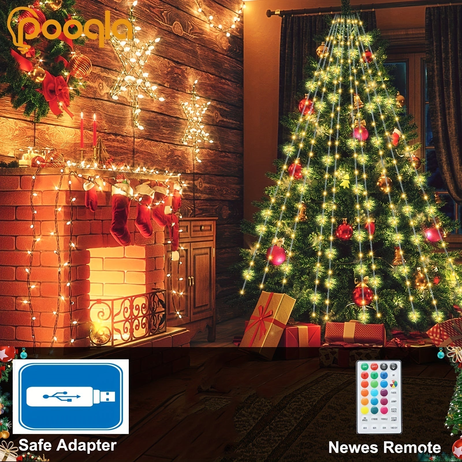 1 pieza, Luces De Árbol De Navidad, Luces De Navidad Cambiantes De Color Con Control Remoto Y Función De Memoria Y Temporizador, 6.6ft 16 Colgantes 200 LED Regulables Múltiples Modos Cadena De Luces Navideñas