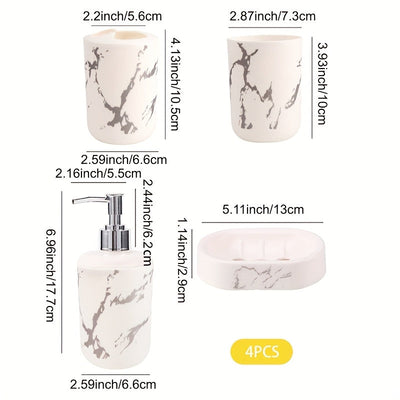 Juego de Baño Cerámico Minimalista Nórdico de 4 Piezas - Incluye Dispensadores de Jabón de Manos, Champú y Gel de Baño con Vasos a Juego
