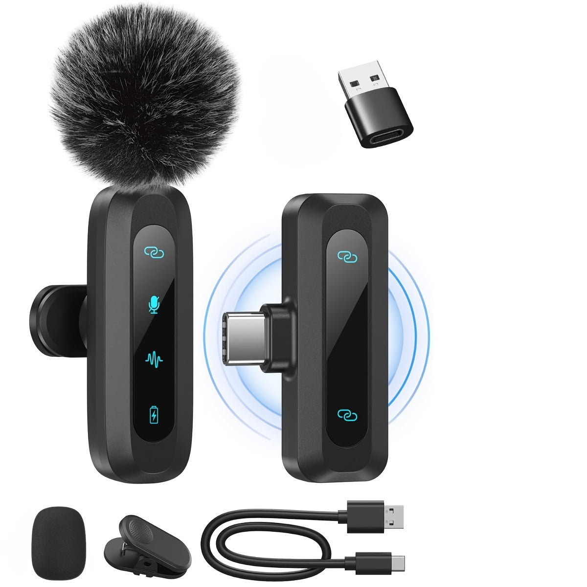 Micrófono inalámbrico J3 con transmisión de radiofrecuencia 2.4GHz, batería de polímero recargable por USB, grabación de 1 toque, indicador de batería y conectividad de tipo C para conferencias de video, podcasting, grabación de voz, micrófono inalámbric