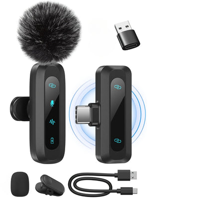 Micrófono inalámbrico J3 con transmisión de radiofrecuencia 2.4GHz, batería de polímero recargable por USB, grabación de 1 toque, indicador de batería y conectividad de tipo C para conferencias de video, podcasting, grabación de voz, micrófono inalámbric