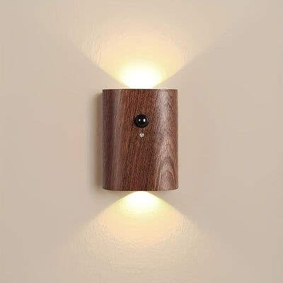 1pc Luz de Pared LED Moderna con Sensor de Movimiento y Alimentación USB - Madera Maciza, Brillo Ajustable, Batería Recargable de 800mAh, Ideal para Escaleras y Pasillos