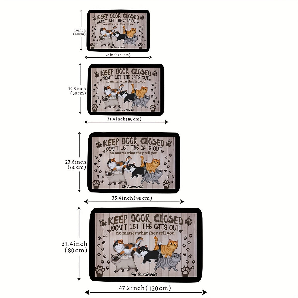 1pz Alfombra Antideslizante con Borde Ancho de Gatos de Dibujos Animados y Huellas, Mensaje Divertido "Mantén la Puerta Cerrada", Tapete de Bienvenida 100% Poliéster para Entradas, Porche, Decoración del Hogar, Alfombra Interior/Exterior Lavable en Máqui
