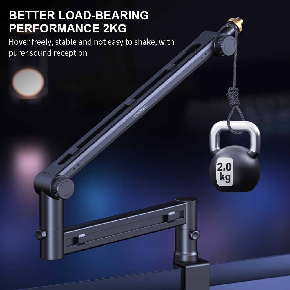 Soporte de Micrófono Ajustable RODD AK-58 con Gestión de Cables, Placa Vertical Extendida de Perfil Grueso para Micrófono de Juegos, Compatible con Conector XLR Negro de Aleación