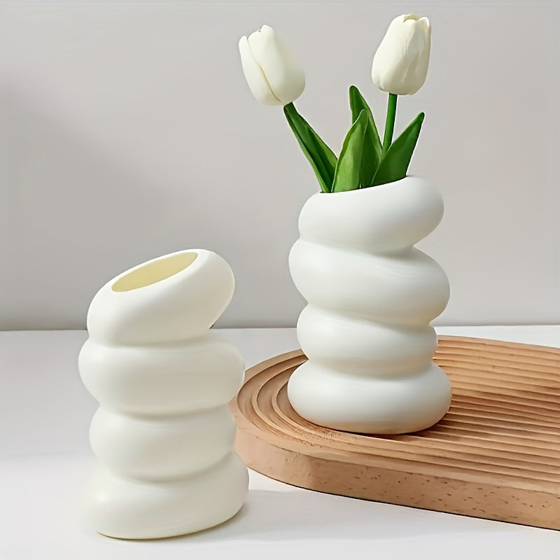 1pc Jarrón Moderno en Espiral, Jarrón de Plástico Blanco Cilíndrico para Flores, Estilo Nórdico Contemporáneo, para Decoración del Hogar y Oficina, Sala de Estar, Dormitorio, Cocina, Decoración del Hogar con Jarrones