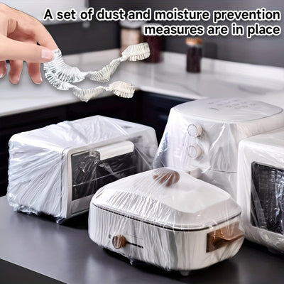 Cubierta de horno microondas de plástico, protección contra el polvo y la humedad, envoltura transparente para calentar alimentos, reutilizable y lavable, con organizador de escritorio para electrodomésticos de cocina
