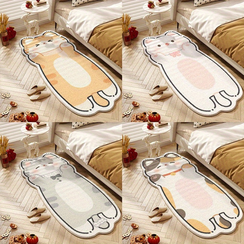 Alfombra Creativa de Gato Alienígena en Dibujos Animados - Alfombrilla de Terciopelo Suave de 8mm de Grosor y 1000gsm con Base Antideslizante, Diseño de Gatito Lindo para Dormitorio y Decoración Interior del Hogar (Solo Lavado a Mano), Decoración de Cama
