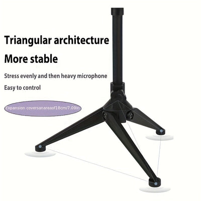Soporte de micrófono de escritorio plegable y portátil con trípode, soporte para micrófono de escritorio, base triangular sólida, altura retráctil del soporte triangular, gran compatibilidad, adecuado para grabaciones, podcasts, transmisiones en vivo, co