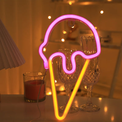 1 unidad de luces LED en forma de cono de helado rosa dorado, operadas por USB y baterías: decoración novedosa y elegante para bares en casa, fiestas y ventanas. Ideal para agregar un brillo festivo en Navidad, San Valentín o cualquier ocasión especial