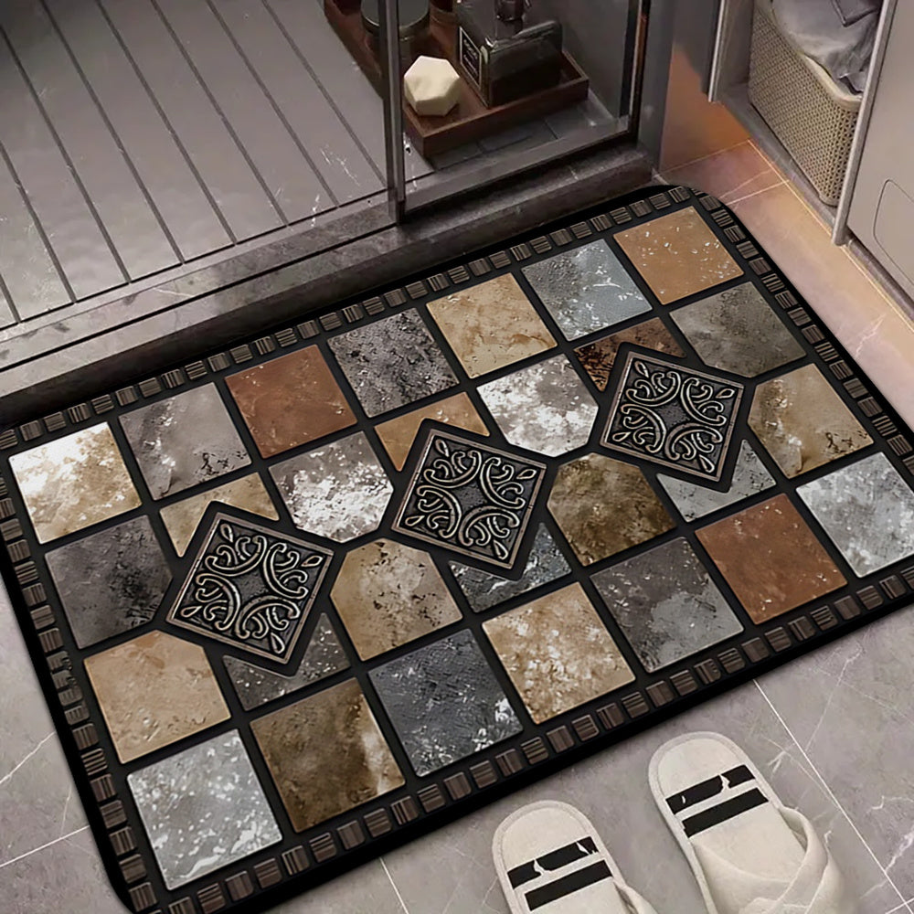 1 alfombra de entrada antideslizante lavable, felpudo de bienvenida con diseño de piedra roja y azulejos, lavable a máquina, resistente, varios tamaños para hogar, jardín y salas, decoración rústica