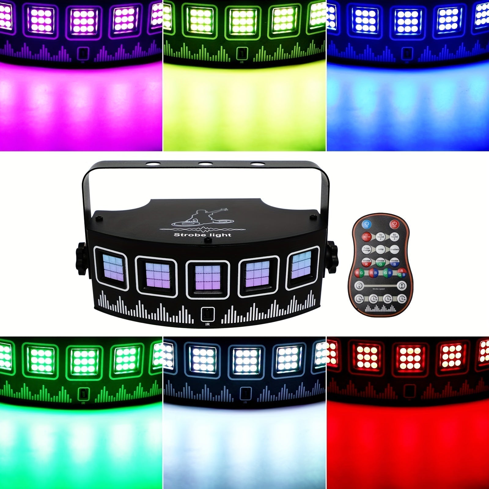 Luz de estroboscopio LED YSH, iluminación de fiesta DJ RGB con control remoto, alimentada por USB, colores ajustables, sonido portátil creativo para escenario, club, boda, actuación, decoración para el hogar, bar, batería de botón no recargable, con func