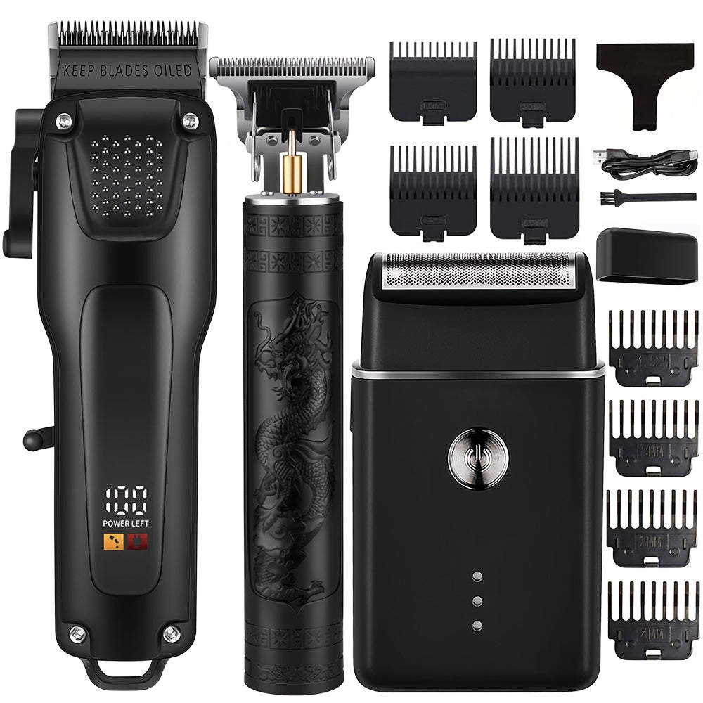 Juego Profesional de Corte de Pelo para Hombres, Juego de Cortapelos Recargable sin varillas y Kit de Peluquería, Máquinas de Afeitar Eléctricas y Recortadores de Barba, Portátil sin Cable, Corte Preciso