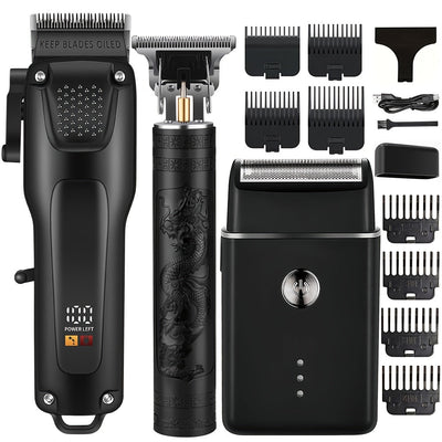 Juego Profesional de Corte de Pelo para Hombres, Juego de Cortapelos Recargable sin varillas y Kit de Peluquería, Máquinas de Afeitar Eléctricas y Recortadores de Barba, Portátil sin Cable, Corte Preciso