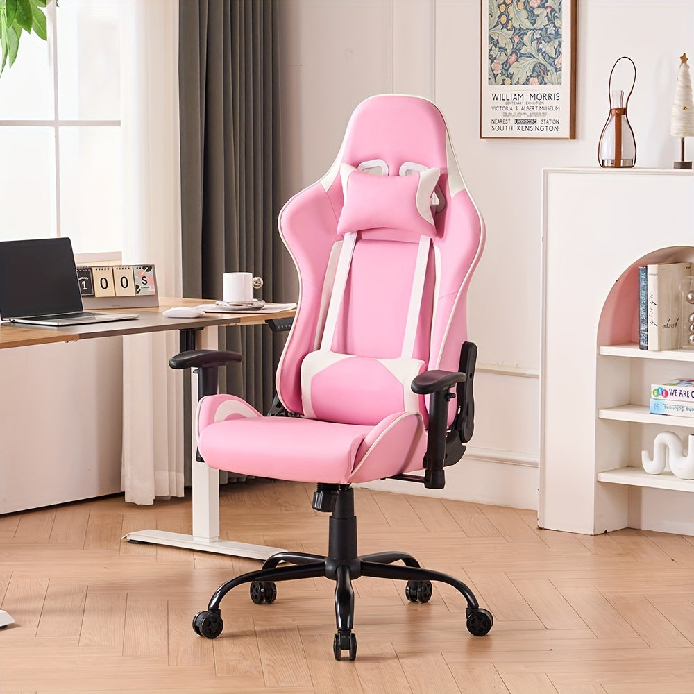 Silla de Oficina/Gaming de Estilo Vintage con Soporte Lumbar de Masaje, Altura Ajustable y Respaldo, Silla de Trabajo Giratoria Cómoda