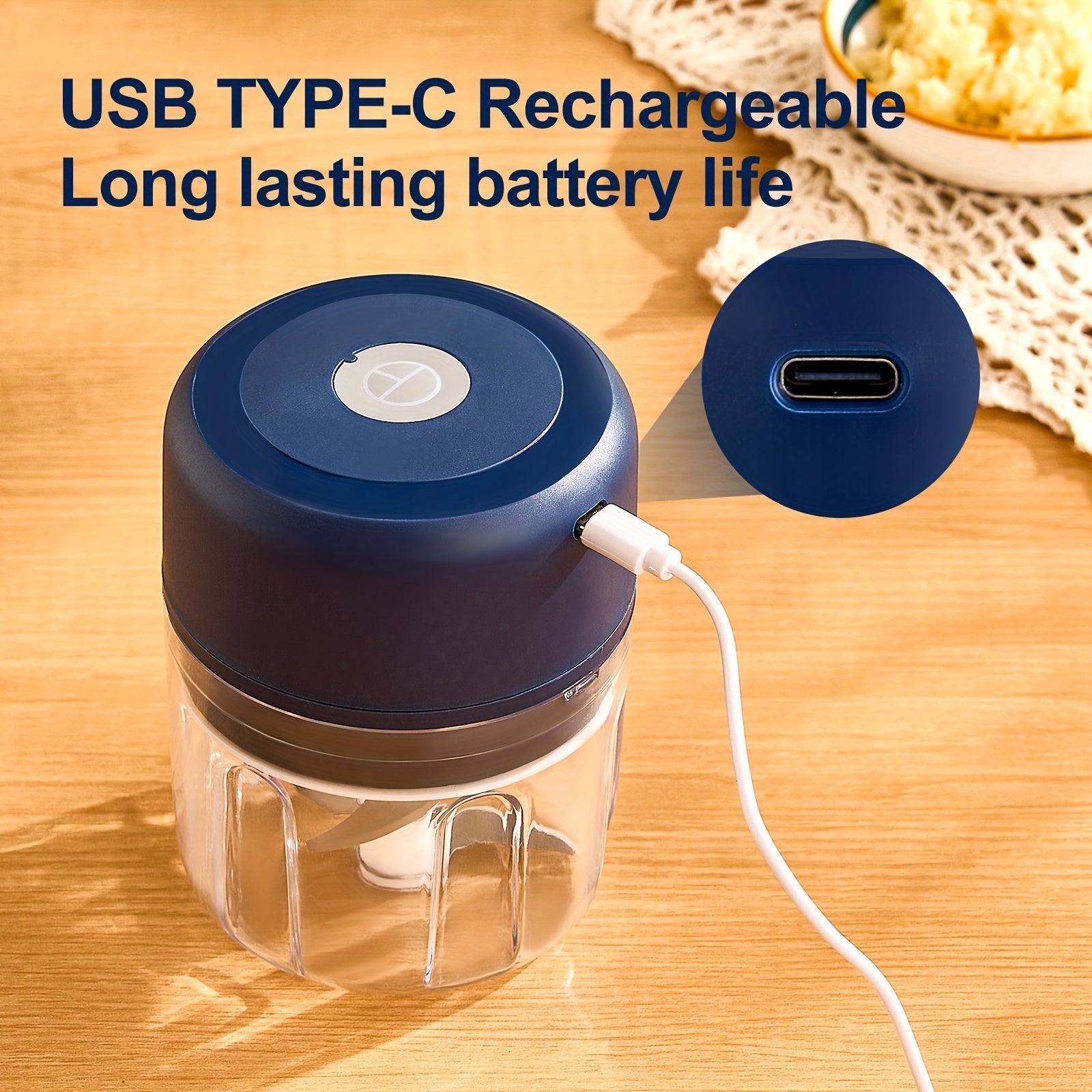 Trituradora de alimentos eléctrica Naibsan, molinillo de carne mini, hacedor de puré de ajo, carga USB, 5000rpm, capacidad de 251ml, gadget de cocina portátil para carne picada, verdura, cebolla, jengibre, chile, batería de litio recargable