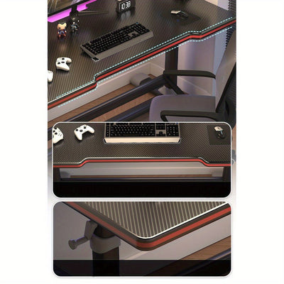 Un escritorio de juego práctico, duradero y único, con diseño ergonómico para gamers y uso en la oficina, con forma de T, de color negro.