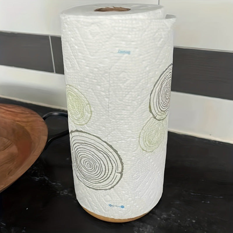 1 pieza, soporte de papel higiénico de bambú rústico - soporte redondo para encimera para cocina y baño, dispensador de madera estilo granja con instalación autoadhesiva, aspecto de madera natural, decoración y accesorios de baño