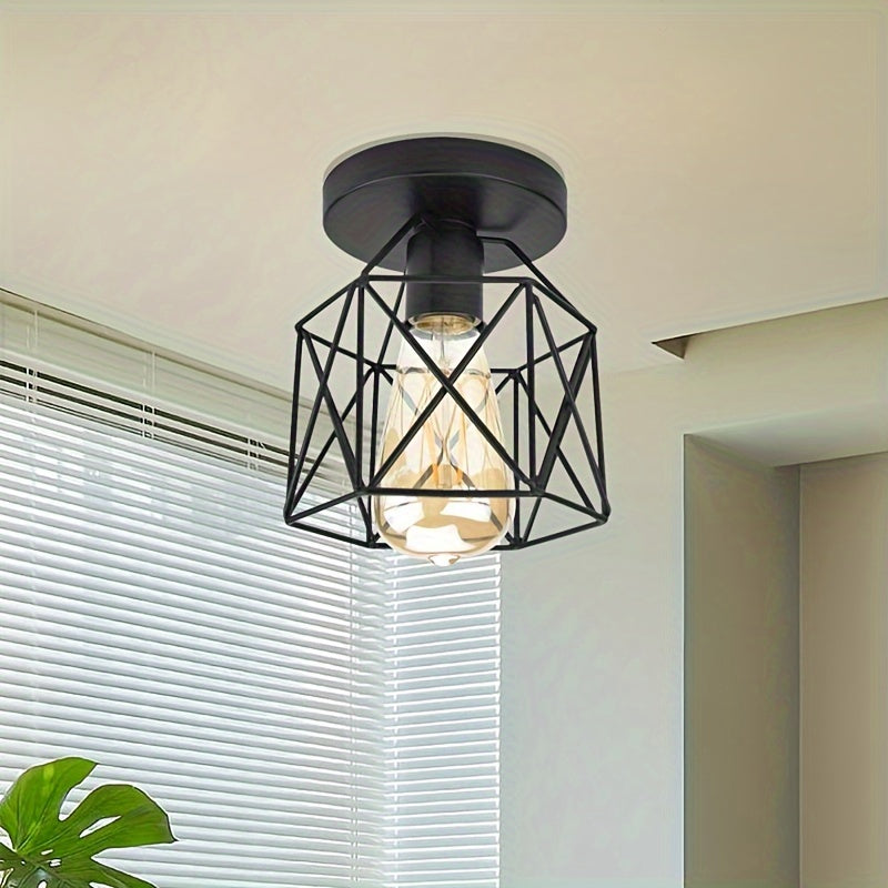 1pc Lámpara de Techo Moderna Minimalista Nórdica, Base E27, Diseño Geométrico de Metal Negro - Ideal para Cocina, Pasillo, Balcón (Bombilla No Incluida), Decoración Moderna para el Hogar