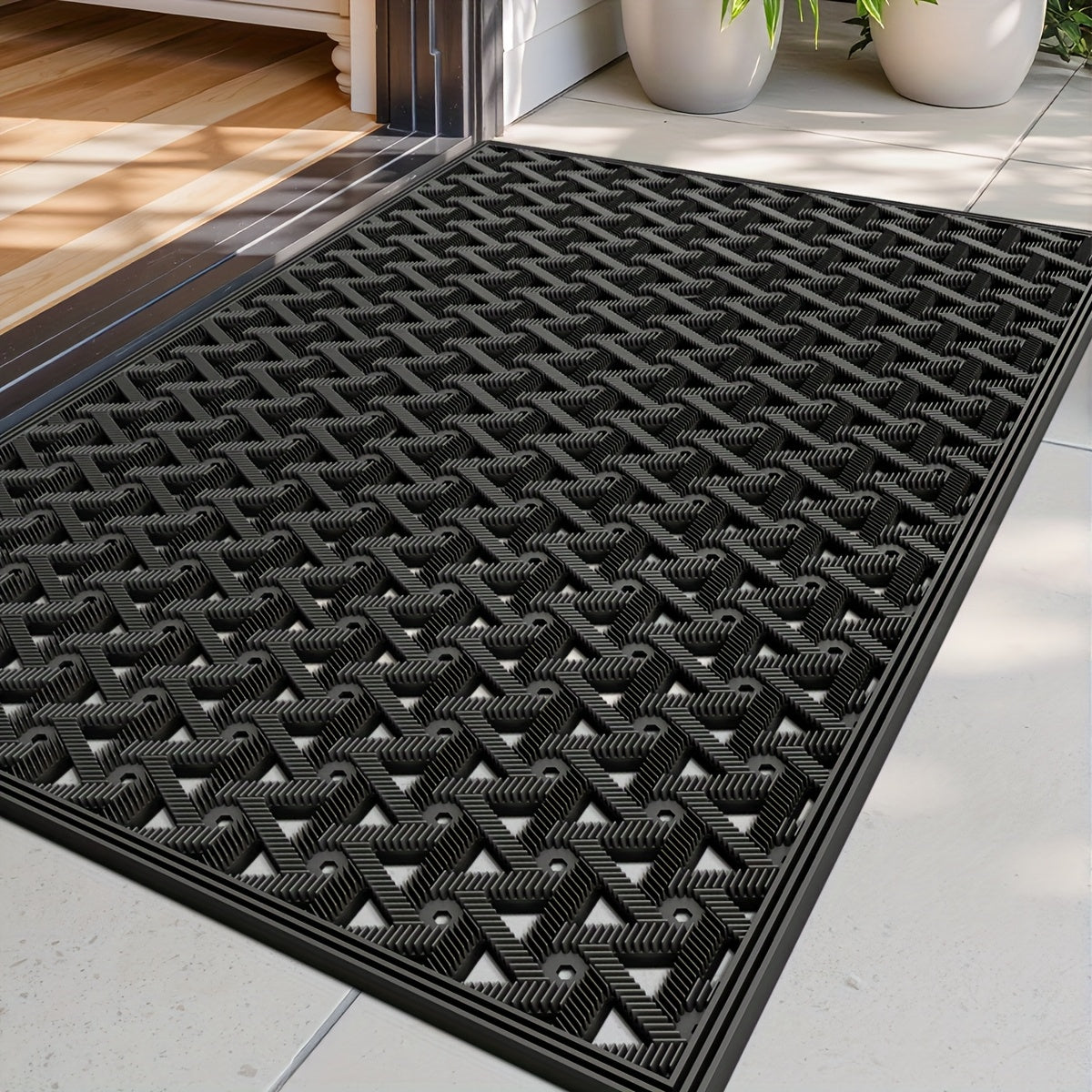 1pc Felpudo DAJIANG para Exterior con Patrón Geométrico, Base Antideslizante y Material TPE Resistente - Alfombra de Bienvenida Lavable de Perfil Bajo para Patio, Entrada o Puerta Principal (Gris/), Diseño Minimalista Moderno, Durabilidad Industrial, Sue