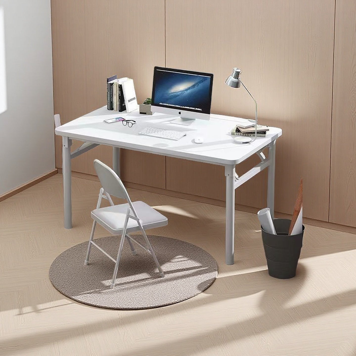 Escritorio Plegable Compacto con Silla, Ideal para Oficina en Casa, Dormitorio y Espacios Pequeños, Estilo Moderno, Diseño Elegante, Uso Versátil - Todo Clima